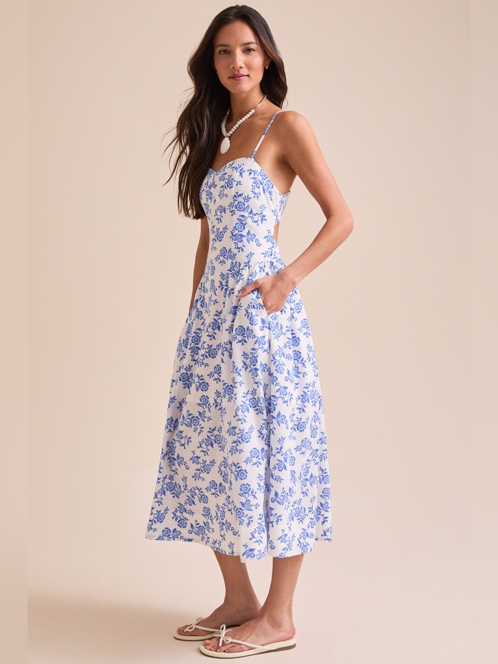 Altar’d State Bayley Blue Floral Midi Dress Size L NWOT